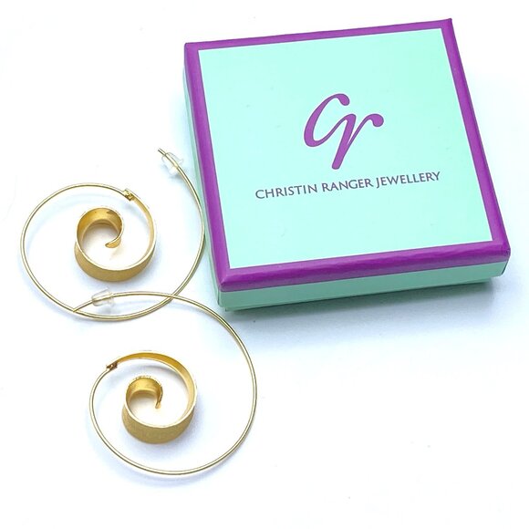 Christin Ranger Gold Vermeil Threader Swirl Hoop Earrings in Original Box — NWOT - Picture 6 of 7